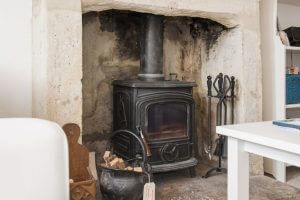 Traditional wood-burning stove at Brooks' View for those cosy and romantic evenings indoors